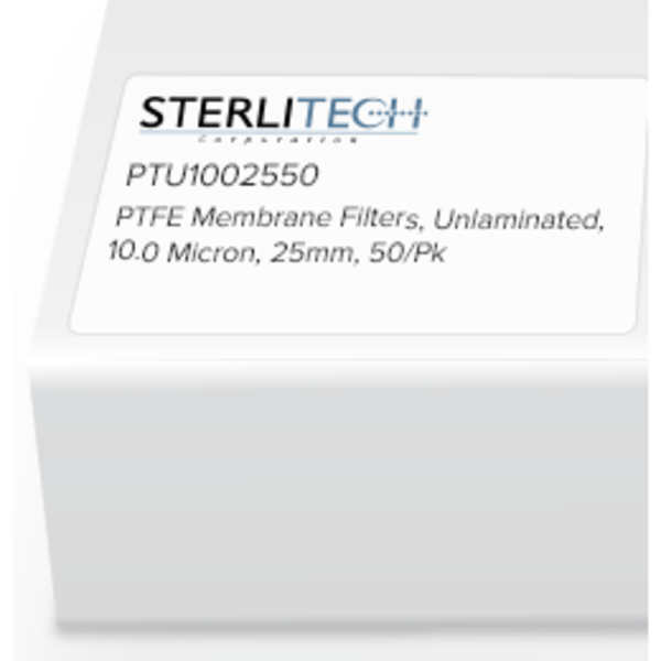 Sterlitech PTFE Unlaminated Membrane Filters, 10.0 Micron, 25mm, PK50 PTU1002550